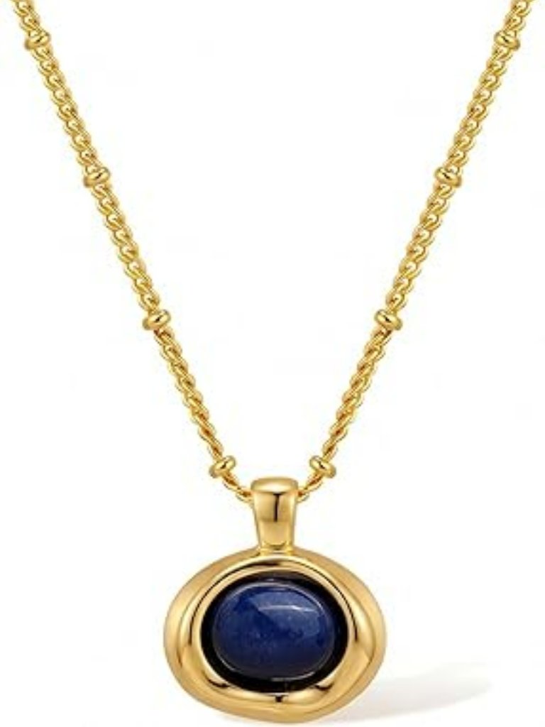 New Chunky Gold Stone Pendant Necklace Chunk Gemstone Dangle Elegant Trendy